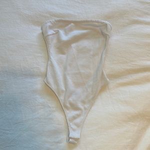 Urban Outfitters White Ribbed Strapless and Backless Bodysuit